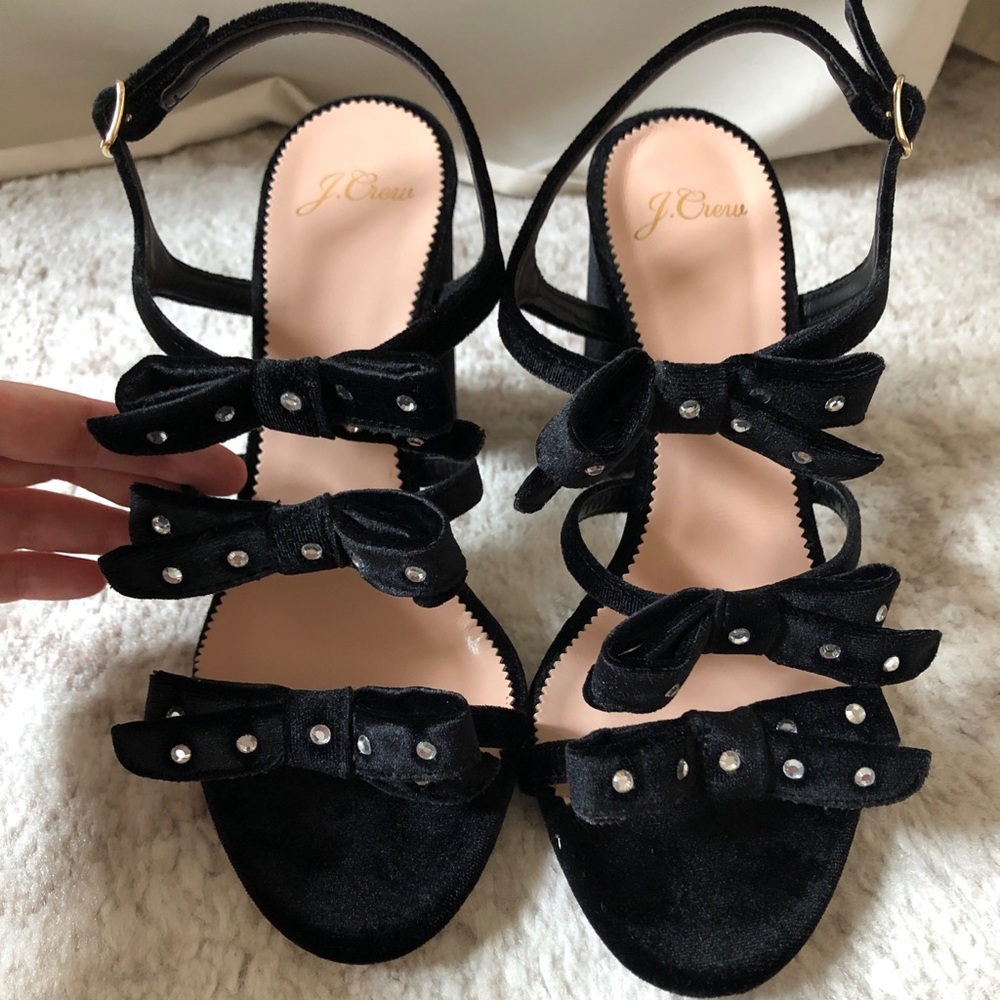 Velvet Bow Block Heels